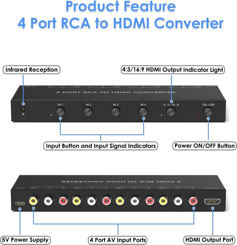 OseTub 4 Port RCA to HDMI Converter with UPGRADE TECHNOLOGY - Image 5